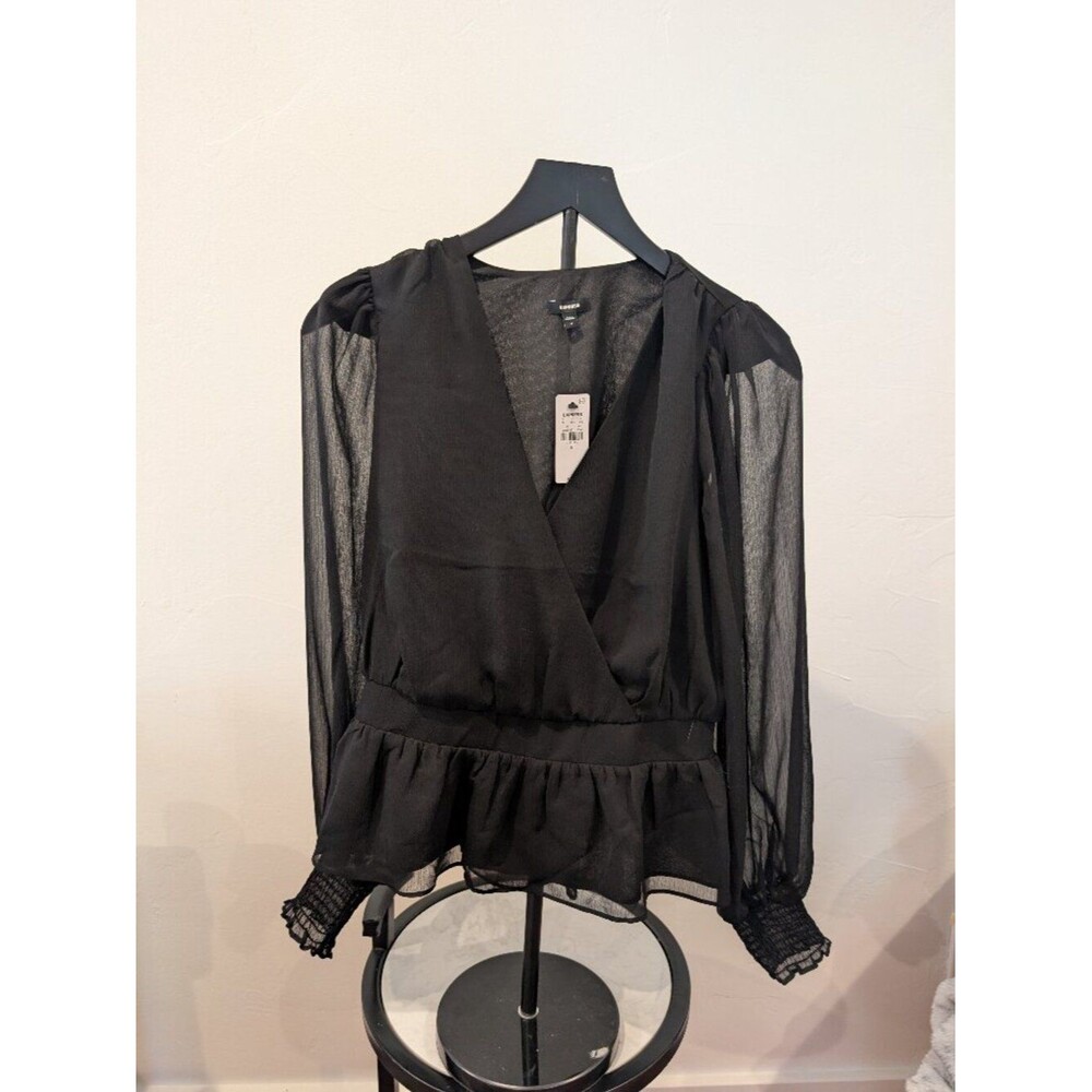 EXPRESS • Sheer Sleeve Wrap Blouse • Black • Size M • NWT